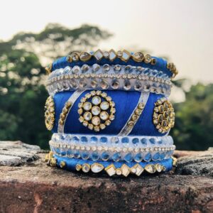 Royal Blue Handmade Bridal Bangle Set – Premium Stone-Studded Traditional Bangles | Liazing.com