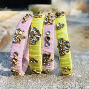 Handcrafted Silk Thread Bangles – Elegant Party & Festive Wear | Premium Kundan Stone Design set