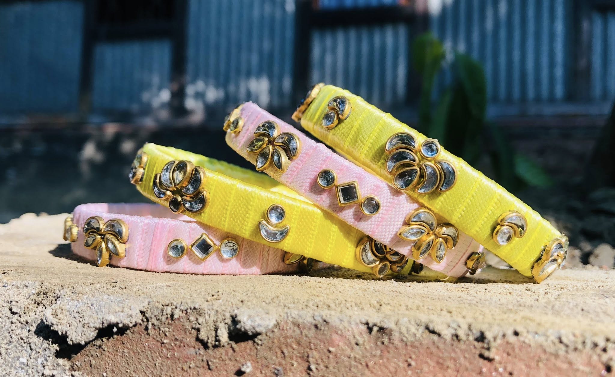 Handcrafted Silk Thread Bangles – Elegant Party & Festive Wear | Premium Kundan Stone Design set - Image 2